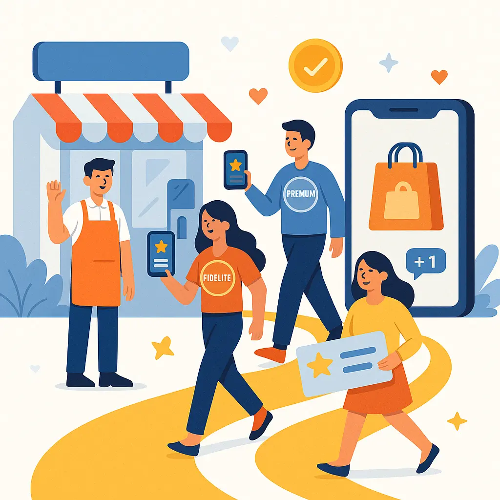 Outils simples pour fidéliser vos clients en boutique Carte de fidélité et programme de parrainage illustrés pour fidéliser un client