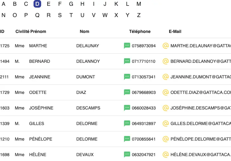 Capture d'écran montrant l'accès au fichier clients en temps réel