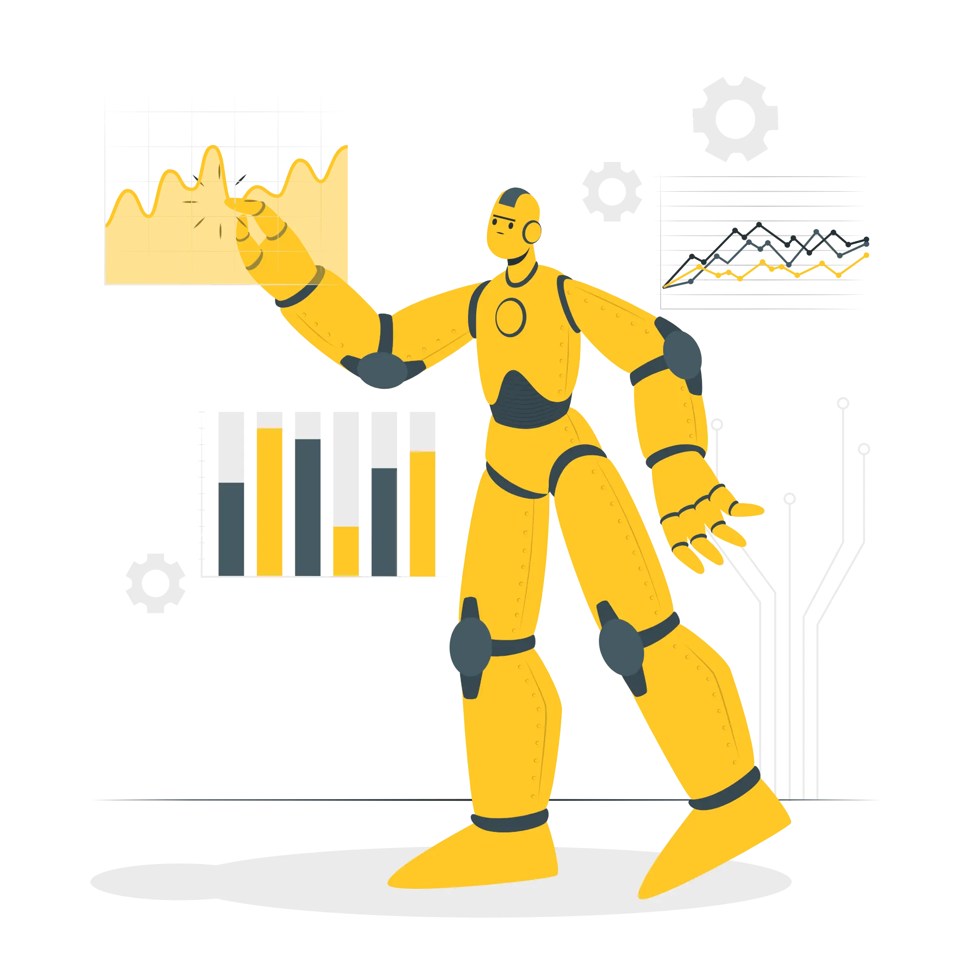 Illustration représentant un robot intelligent analysant des données.