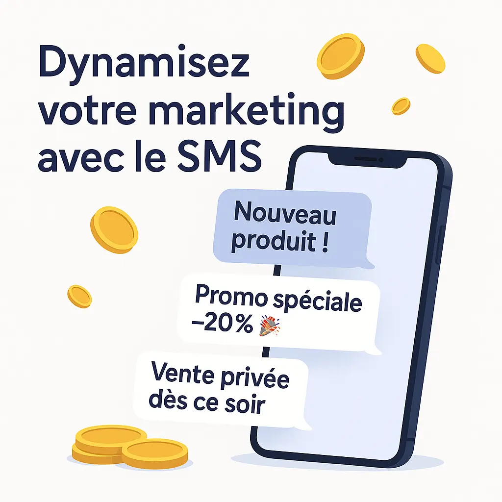 Dynamisez votre marketing avec le SMS - Exemple de campagnes efficaces Illustration marketing SMS avec smartphone moderne et messages promotionnels