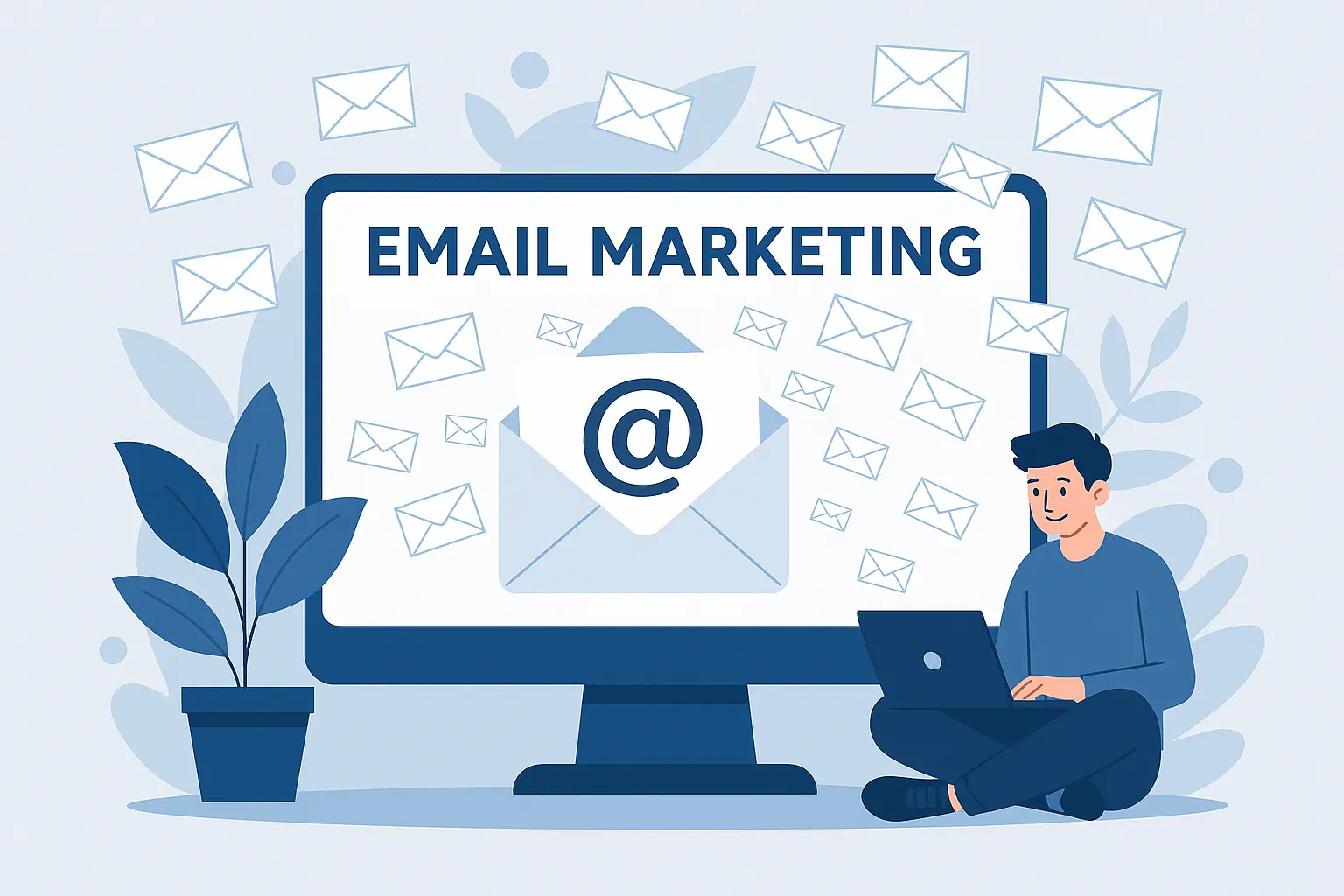 Email marketing en masse : jeune professionnel utilisant une stratégie d’envoi d’e-mails automatisés depuis son ordinateur