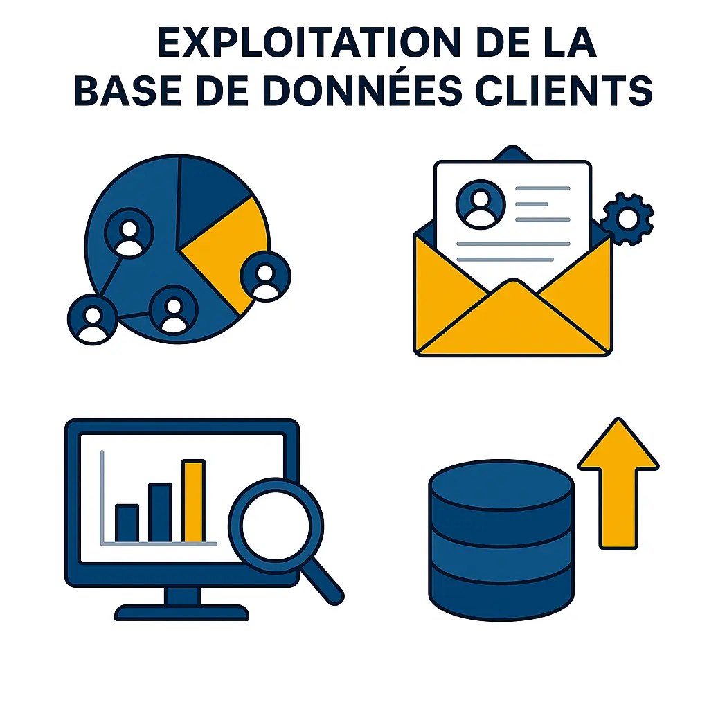 Illustration de l'exploitation de la donnée client pour de l'analyse et des courriers aux prospects.