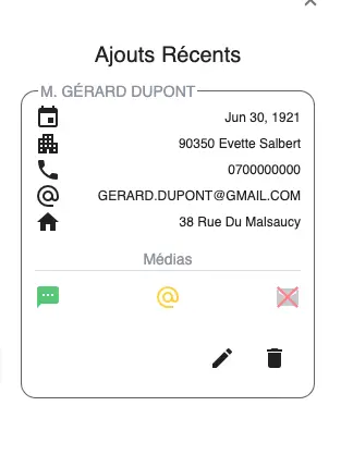 Capture d'écran d'une fiche client avec vue simplifiée sur le status opt-in et double opt-in