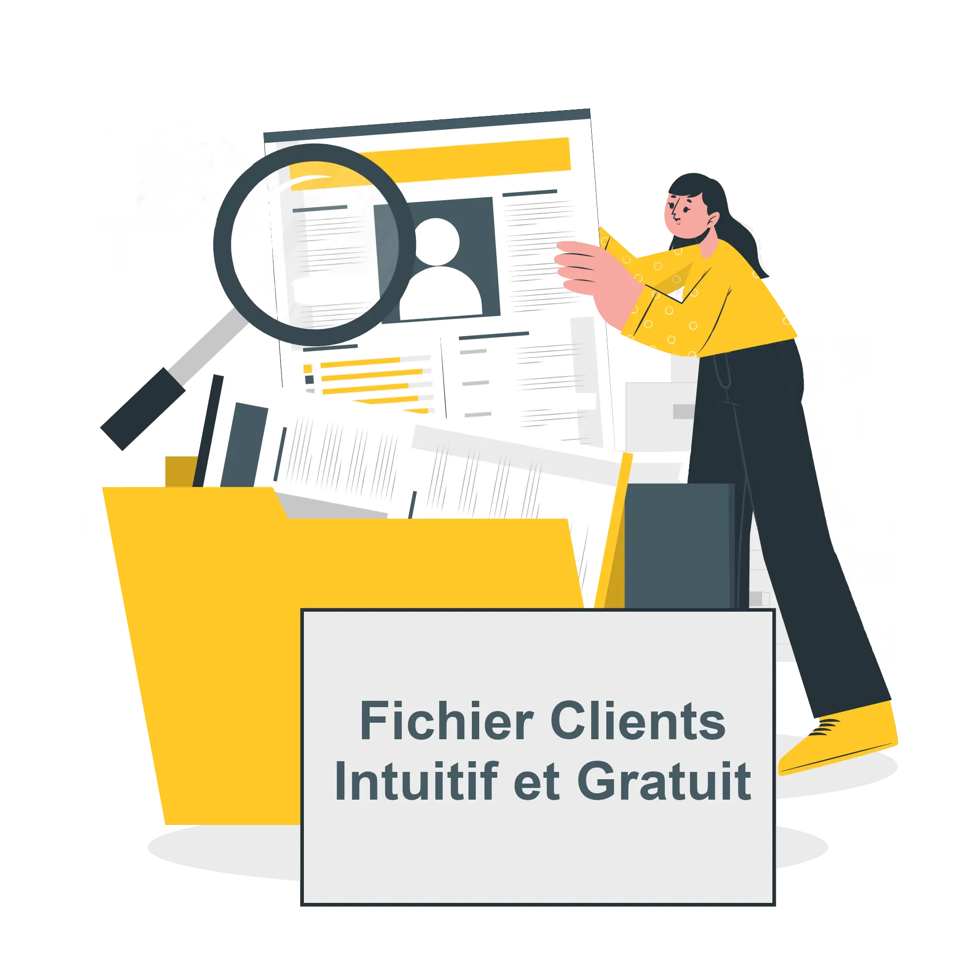 Illustration montrant une personne utilisant un fichier clients