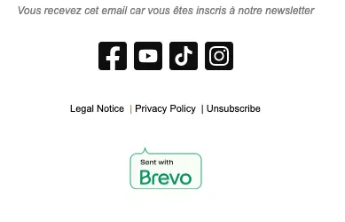 Capture d'écran d'un exemple réel de mail reçu dans une newsletter. On voit le logo du logiciel CRM, et les mentions légales ne sont pas en Français.