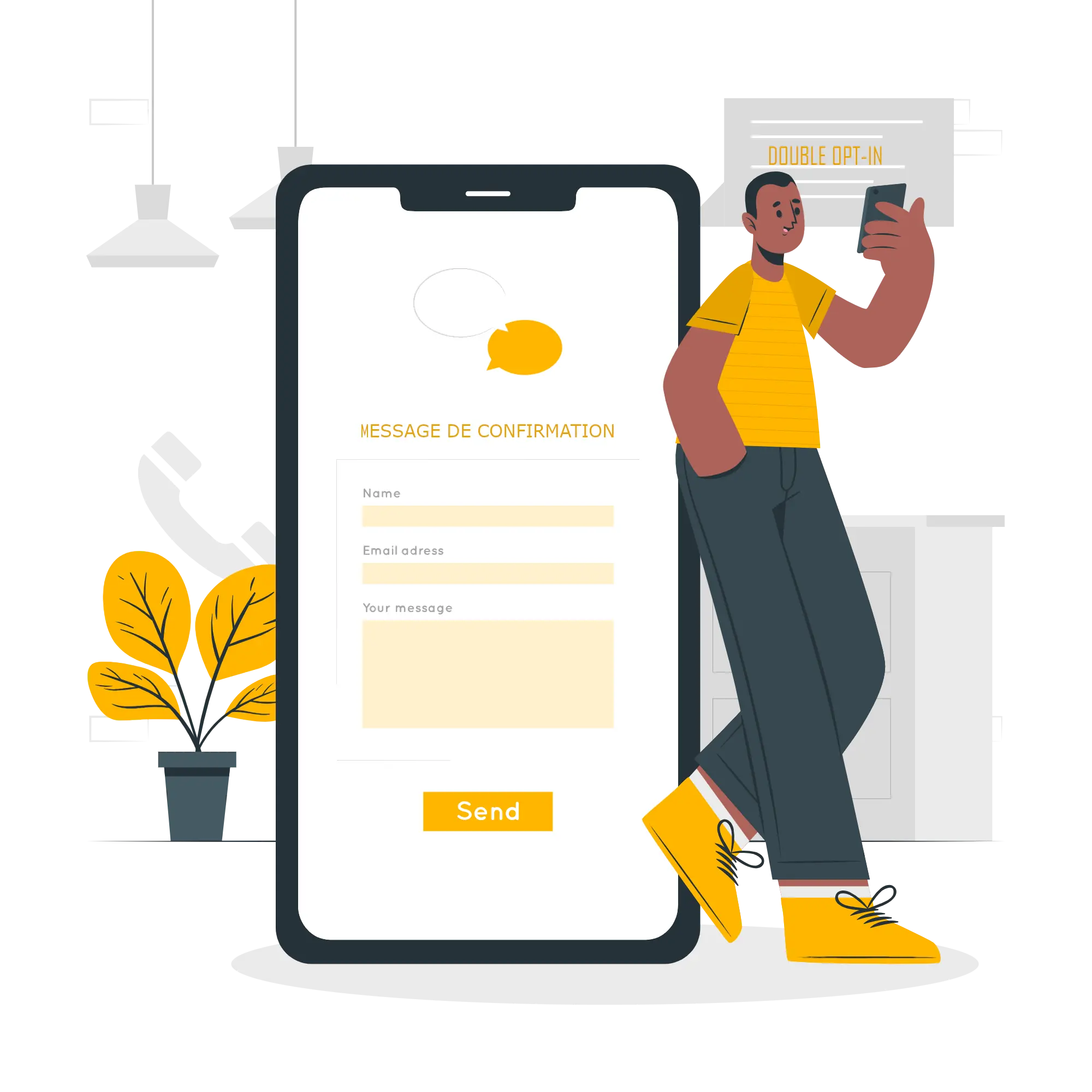 Illustration représentant un client recevant un message pour validation pour le double opt-in.