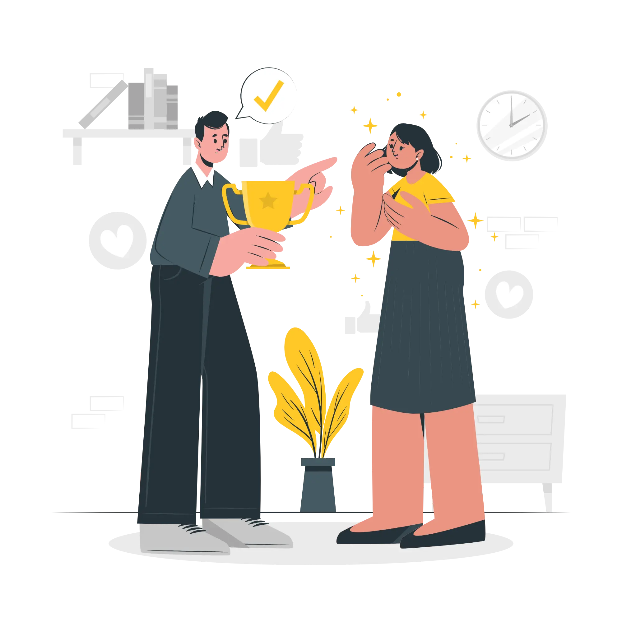 Illustration représentant une personne offrant une coupe pour récompense. C'est le principe de la fidélité récompensée.